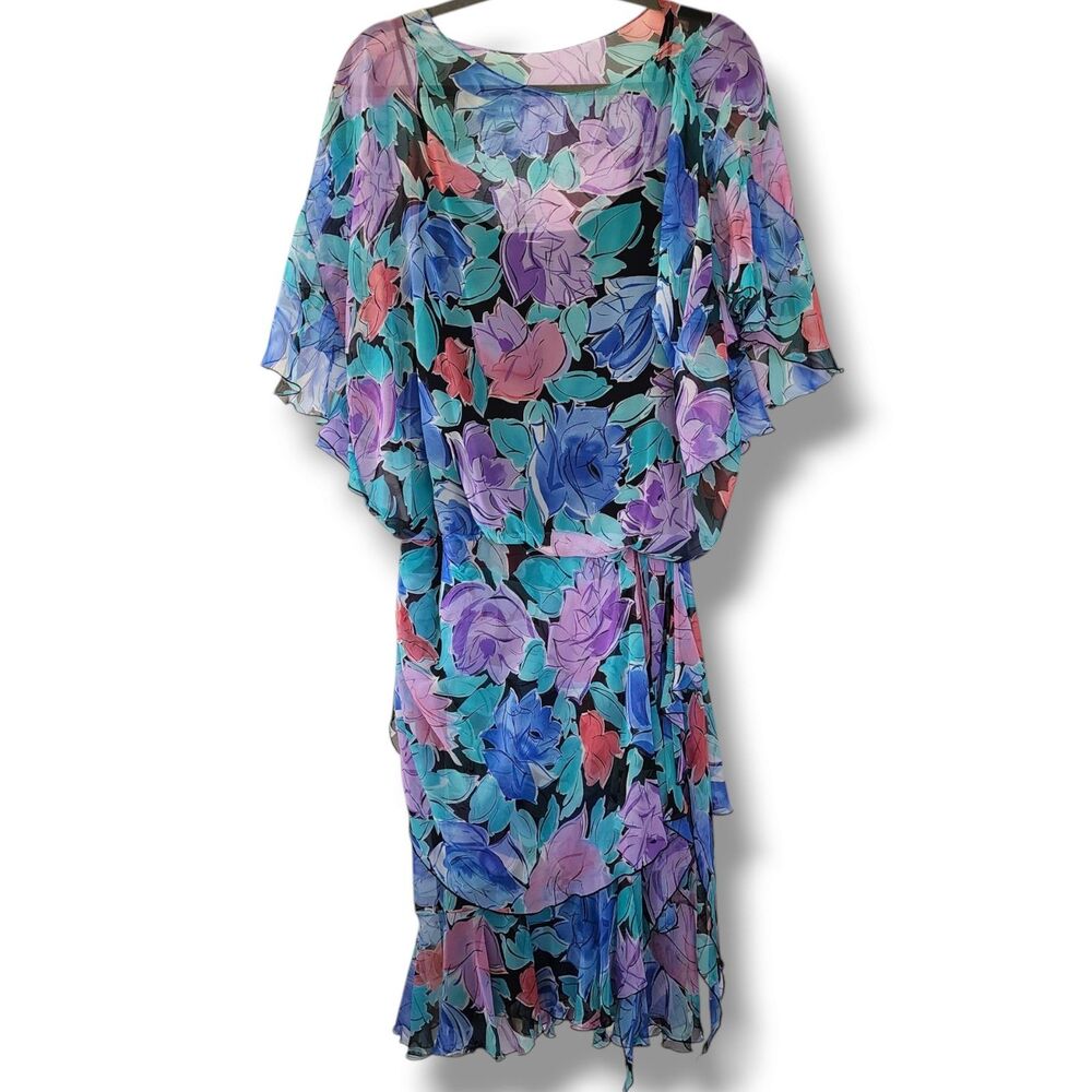 Pat Richards By Michael Maielleo Dress Size S Pastel Floral Flowy Whimsy Vtg USA